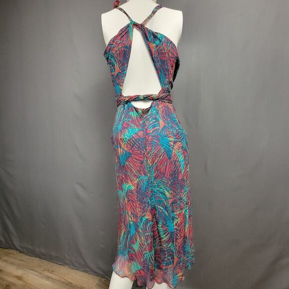 BCBGMAXAZRIA Dress 6 Leaf Print Chiffon Open Back Resort Ready - Picture 4 of 8